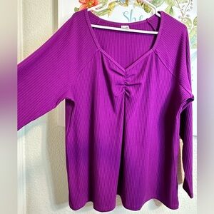 Terra & Sky Purple Ribbed V-Neck Long Sleeve Top